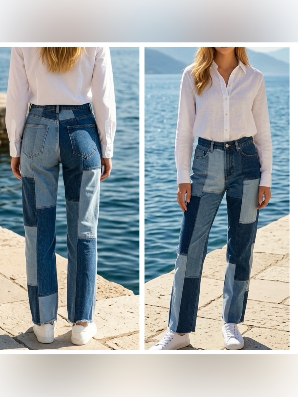 Fashion Nova Women Sz 7 Patchwork 70’s look Ultra High-Rise Straight Jeans - Blu